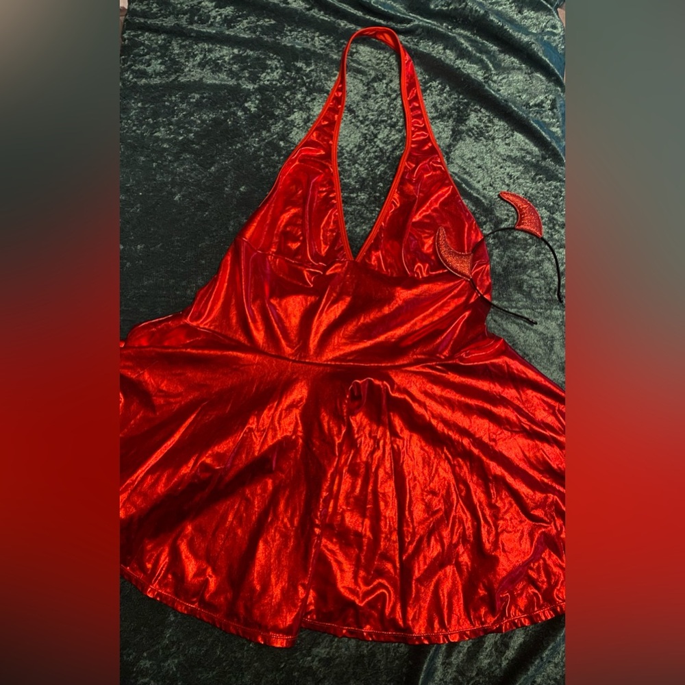 Shein metallic red halter mini dress size 1x - comes w/ with devil horns